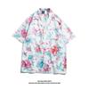 Camisa floral vintage de cuello cubano para hombre y mujer, holgada, estilo Hong Kong, hawaiana para parejas, playa, manga corta