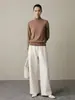 Calça reta de luxo leve estilo francês, outono/inverno 26, fleece fino, modeladora, quente, solta, fibra de poliéster, lã de camelo, calça comprida quente para mulheres