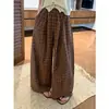 Calça de outono nova, design de nicho, versátil, com cadarço, solta, perna larga, para mulheres, calça casual xadrez plissada, estilo retrô americano