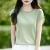 Camiseta Base Versátil de Lana Fina con Cuello Redondo y Mangas Cortas para Mujer, Primavera y Verano, Tejido Simple y Elegante, Venta al por Mayor Directa del Fabricante