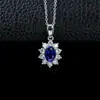 Colar S925 de prata para mulheres, pingente de girassol com safira oval cultivada em laboratório com cravação de diamantes, estilo clássico Princesa Diana, estilo de moda de luxo leve