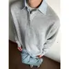 Camisa Retro Americana Cuello Falso Dos Piezas Suéter para Hombre Otoño/Invierno Holgado Casual Simple Sensación de Alta Gama Solapa Tejido