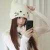 Gorro de Punto Bordado con Orejas de Gatito Dulces y Lindas para Mujer Otoño/Invierno Cobertura para Cabeza Cálida para Clima Frío Gorro de Lana