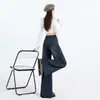 Diseño retro azul, pantalones vaqueros de pierna ancha ligeramente acampanados para mujer, nuevo estilo de verano, cintura alta, corte holgado, efecto adelgazante y pantalones acampanados elásticos