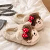 Chinelos de algodão fofos com rosto redondo para meninas e mulheres, para outono e inverno, internos, com sola macia, antiderrapantes, quentes, de desenho animado, peludos