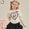 Camiseta de Verano para Niñas 2025 Nueva Ropa Infantil Mediana y Grande Dulce Cool Amor Hello Kitty Dibujos Animados Camiseta de Manga Corta