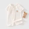 Macacão de verão para bebê, macacão de algodão puro de manga curta, roupa fina para ar condicionado, macacão de engatinhar, conjunto de verão para bebês