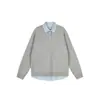 Suéter retro de punto tipo polo de dos piezas falsas estilo coreano para hombre, con diseño de punto color block, corte holgado y estilo pullover versátil
