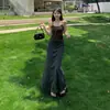Falda Yc & Retro de Cintura Alta que Cubre la Cadera, Falda de Línea A con Pliegues, Look Perezoso Adelgazante, Falda Casual Versátil, Falda Larga con Olas