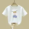 2219# Camiseta de Algodón Puro de Manga Corta para Niños Niñas Verano Estilo Occidental Holgada Blanca de Media Manga Niños Medianos-Grandes Moderna