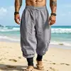2026 Novo Cruzamento Casual Linho Praia Comutador Respirável Férias Bloqueio de Cores Solto Jogger Calça com Cordão