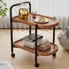Mesa de centro pequeña móvil con ruedas, mesa auxiliar para sofá de sala de estar, minimesa pequeña con estante de almacenamiento y carrito de comedor de estilo nórdico.
