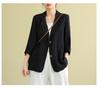 Blazer de Algodão e Linho para Mulheres, Verão 2026, Fino de Manga Longa Casual Solto Artístico Plus Size Versátil Jaqueta de Terno Pequena