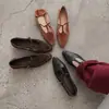 Zapatos de Cuero Genuino en Forma de T para Mujer, Zapatos Mary Jane en Forma de T, Nuevo Estilo Otoño, Cuadrados Completamente de Cuero, Tacón Medio, Bailarinas de Boca Baja para Mujer 40