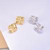 E171 Moda Europea y Americana Transfronteriza Cuadrícula Tian Zi Rayas Horizontales y Verticales Aretes Cuadrados Acero de Titanio Chapado 18K Simple Retro
