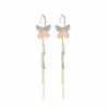 Pendientes Franceses de Hada Súper con Borla de Mariposa de Diamante Completo Sentido del Diseño Exquisitos Súper Brillantes Personalidad Atmosféricos Moda Lujo Ligero Accesorios para Orejas