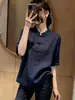 Nova Camisa Estilo Chinês com Gola Alta Feminina Manga Curta 2026 Verão Nova Moda Redutora de Idade Retro Estilo Chinês Camisa Top com Botão de Sapo