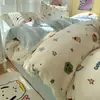 Juego de Cuatro Piezas de Vellón de Leche Clase A Otoño e Invierno Engrosado Coral Cálido Franela Sábana Bajera Sábana Ajustada Juego de Tres Piezas para Dormitorio 3
