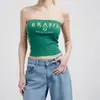 Top Esportivo Cropped Estilo Brasileiro com Decote Ombro a Ombro, Regata Sexy Casual Sem Costas com Estampa de Letras