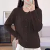Cárdigan de punto trenzado de algodón puro con cuello redondo para mujer, estilo retro, de un solo pecho, manga larga, corte holgado, adecuado para primavera y otoño, top suéter casual