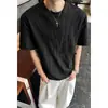 Camiseta Masculina Retro Americana Lisa Texturizada de Manga Curta, Verão Fina Solta Casual Seda de Gelo Secagem Rápida Gola Redonda Meia Manga