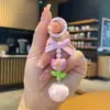 Nova Tulipa DIY Corrente de Bolas de Cabelo Feita à Mão Caixa Surpresa Corrente Pendente Fofa Chaveiro Corrente Criativa de Bolas de Cabelo para Celular