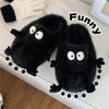 Pantufas de Inverno Femininas Personalizadas Fofas de Bolinha Preta Pequena de Pelúcia Baotou de Algodão com Sensação de Cocô para Casa de Solado Macio Sapatos de Confinamento