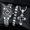 Reloj de cuarzo de personalidad explosiva, traje de joyería, moda simple para hombres y mujeres, pulsera de doble fila, reloj con cruz