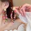 Pendientes de circonita con forma de flor de color dopamina, pequeños, frescos y dulces, con borlas largas, para verano, para combinar a diario.