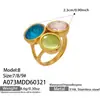 Moda Europea y Americana Nuevo Estilo Anillo de Flor Geométrica de Piedra Natural Colorida Ins Nicho Acero Inoxidable Chapado en Oro Real 18K Joyería