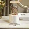 Organizador de higiene pessoal moderno, porta-canetas, recipiente de armazenamento de cosméticos, ferramenta mágica de armazenamento, porta-canetas rotativo à prova de poeira de grande capacidade para penteadeira