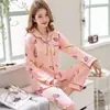 Pijama de Algodón Puro para Madre de Mediana Edad para Mujer, Manga Larga para Primavera y Otoño, Talla Grande, Traje Cárdigan para Mujer, Ropa para el Hogar para Personas de Mediana Edad y Mayores en Verano