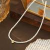 Collar de Plata S925 Corazón Coreano Perla Sintética Bajo el Árbol Banyan Verano para Mujer Simple en Forma de Corazón Frijol Dorado Pequeño Retro Cadena para Clavícula