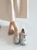 Zapatos Planos para Mujer Bailarinas Francesas Estilo Nuevo Primavera/Verano 2026 Correa Única Moño Zapatos Mary Jane Plateados para Mujer