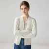Cárdigan de cachemira con cremallera bidireccional y cuello en V para mujer, silueta de hombros caídos, suéter corto, estilo simple y relajado, chaqueta de punto