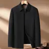 Jaqueta de lã dupla face em estoque para homens, outono e inverno, com gola de lapela e zíper, adequada para uso business casual, para pais de meia-idade e idosos, casaco de lã dupla face