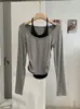 Camiseta de Manga Larga con Cuello Halter Ajustada para Mujer KEKEZOON Otoño Moda Diseño de Bloques de Color 9034