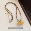Novo Colar de Pedra Natural com Contas Estilo Chinês para Mulheres Pingente de Cabaça Oca Estilo Chinês Corrente para Suéter com Pedra Olho de Tigre Facetada Acessório