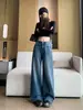 Jeans de mujer estilo americano con estampado de bambú, nuevos para otoño 2026, corte recto holgado, adelgazantes, pantalones de pierna ancha versátiles para figuras petite