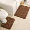 Tapete de Chão Aveludado Coral com Relevo Cruzado Tapete de Banheiro Tapete para Chão de Banheiro Vaso Sanitário em Formato U Tapete Absorvente para os Pés de Banheiro Conjunto de Duas Peças