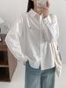 Cardigan Feminino Solto Oversized Estilo Japonês Escovado Outono 2025 Manga Longa Camisa Branca Top Venda por Atacado