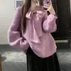 Suéter de tricô casual plus size, nova versão coreana outono/inverno 2026, estilo francês solto com design de laço, suéter feminino moderno