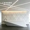 Esquina Arte Geométrico Recepción Estudio GRG Yeso Escritorio de Recepción Blanco Multifacético Escritorio de Servicio Fabricante Personalizado