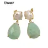 WT-E696 Pendientes Medianos de Estilo de la Corte China con Piedras de Colores y Perla de Agua Dulce para Mujer, Pendientes para el Viaje Diario