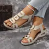 Sandalias Transpirables Ligeras con Tira Elástica Cosida para Mujer, Suela Gruesa Marrón 2026 Elegantes Sandalias de Cuña Casuales de Verano para Mujer