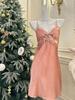 Conjunto de Dos Piezas Falda Colgante con Lazo de Encaje con Almohadilla en el Pecho Sexy Lujo Ligero Otoño e Invierno Traje de Seda de Hielo Ropa para el Hogar