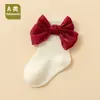 Meias femininas de primavera e outono com laço de renda, comprimento até o meio da panturrilha, grau A para bebês, modelagem solta, adequadas para 0-6-12 meses, estilo princesa, da moda