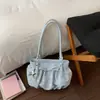 Bolsa Tote Plissada Transfronteiriça Fresca e Doce, Bolsa de Ombro de Grande Capacidade, Estampa de Bolinhas, Bolsa de Trabalho Casual e Fofa com Bloqueio de Cores