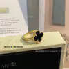 Novo Anel Kaleidoscópio Van Gogh V-Gold Ouro 18K Versão Estreita Ouro Rosa Anel Trevo de Quatro Folhas da Sorte Cravejado com Diamantes Empilhável