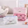 Estojo de Lápis com Laço Feminino Bolsa de Armazenamento para Material Escolar de Estudante Bolsa Simples para Maquiagem Necessaire Portátil Estojo para Lápis